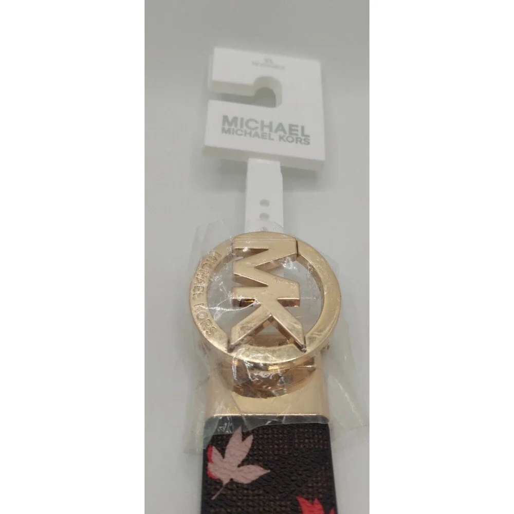 MICHAEL KORS Women's BROWN Belt Twist Reversible MK Monogram /FLORAL Print Sz XL